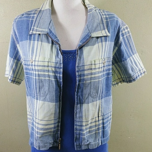 Vintage Liz Claiborne Zipper Front Plaid Top L - Picture 8 of 8